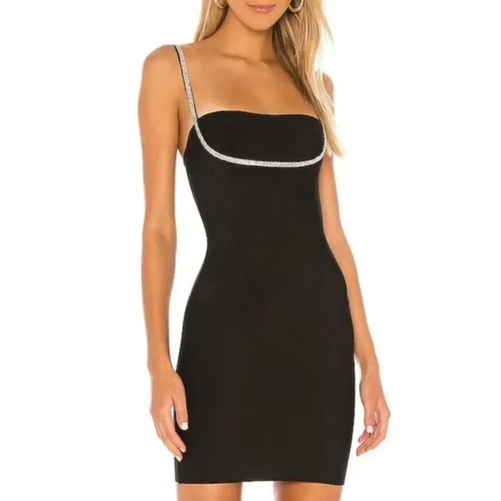 Revolve Superdown Pollie Black Rhinestone Mini Dress - Picture 1 of 5